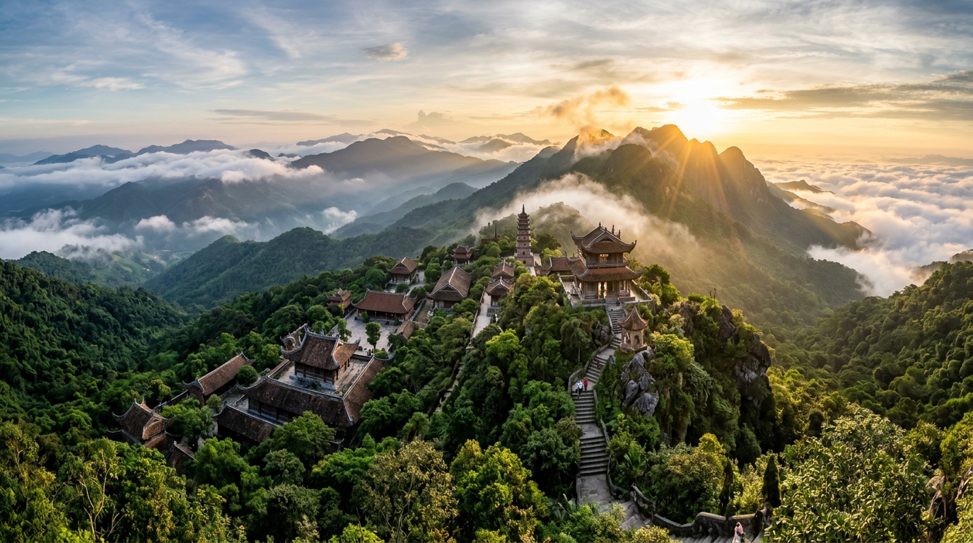 Quần thể chùa tháp và mây núi đại ngàn Tây Yên Tử
